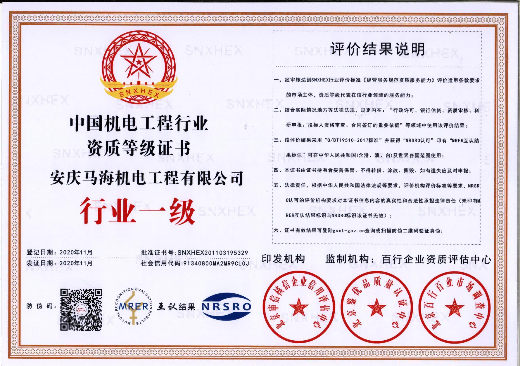 機(jī)電工程行業(yè)一級(jí)證書(shū)(1)